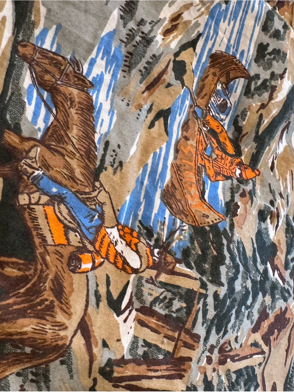Stussy Men’s Scenic Camping Print Button-Up Shirt - Tan/Blue vintage 90’s - Picture 8 of 9